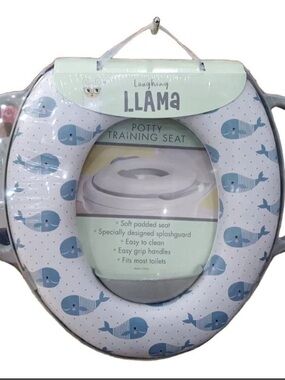 Laughing Llama Potty Training Girl Toilet Seat W/ Handle 12" Blue Whale White